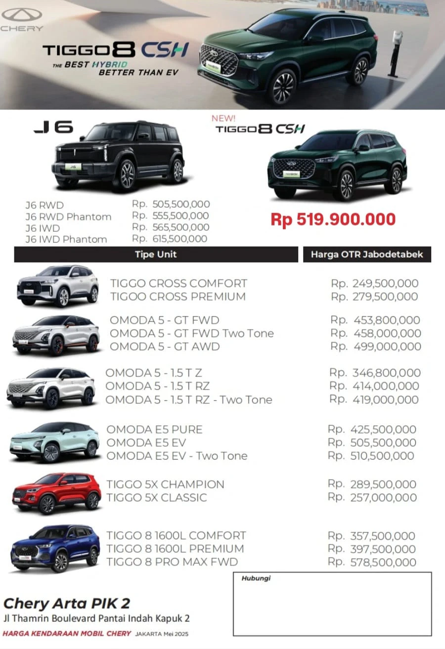 Pricelist Chery Jakart Mei 2025